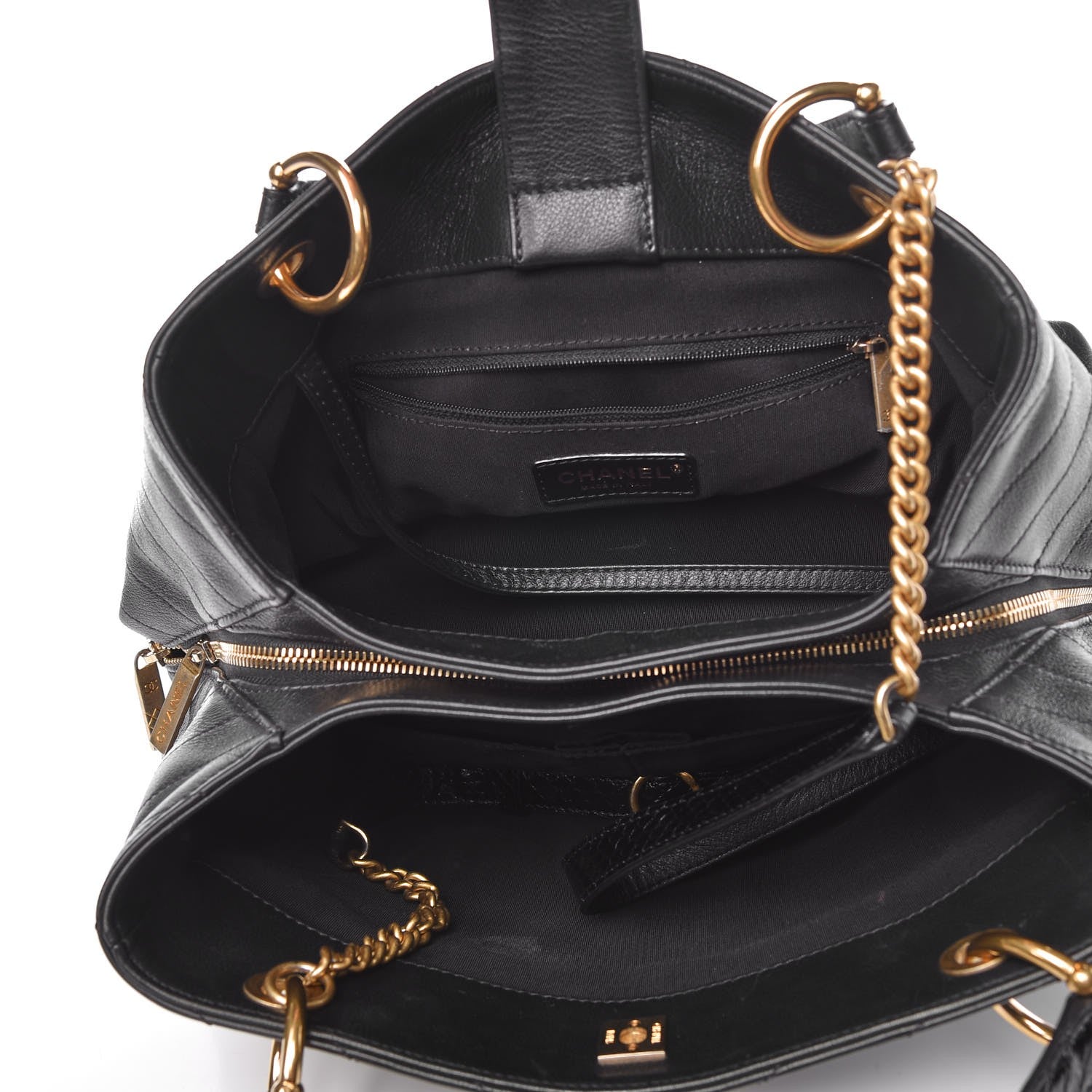 Chanel Calfskin Elaphe Stitched Large Chevron Chic Shopping Bag Black 6 of 8