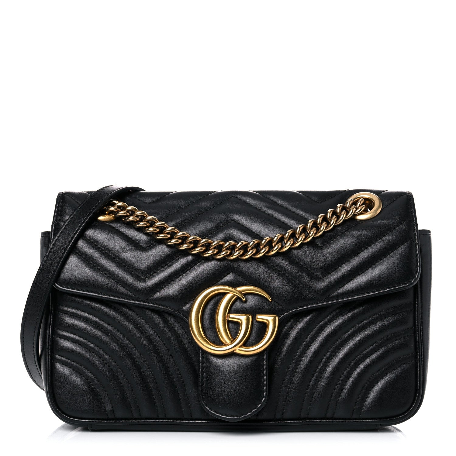 Gucci Calfskin Matelasse Small GG Marmont Shoulder Bag Black 1 of 18