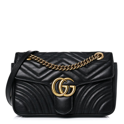 Gucci Calfskin Matelasse Small GG Marmont Shoulder Bag Black 1 of 18