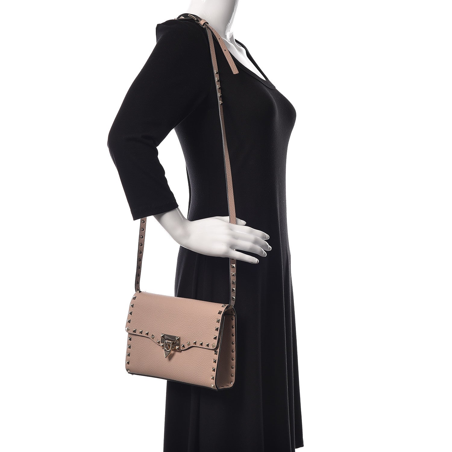 Valentino Garavani Pebbled Calfskin Medium Rockstud Flip Lock Crossbody Bag Poudre 2 of 11