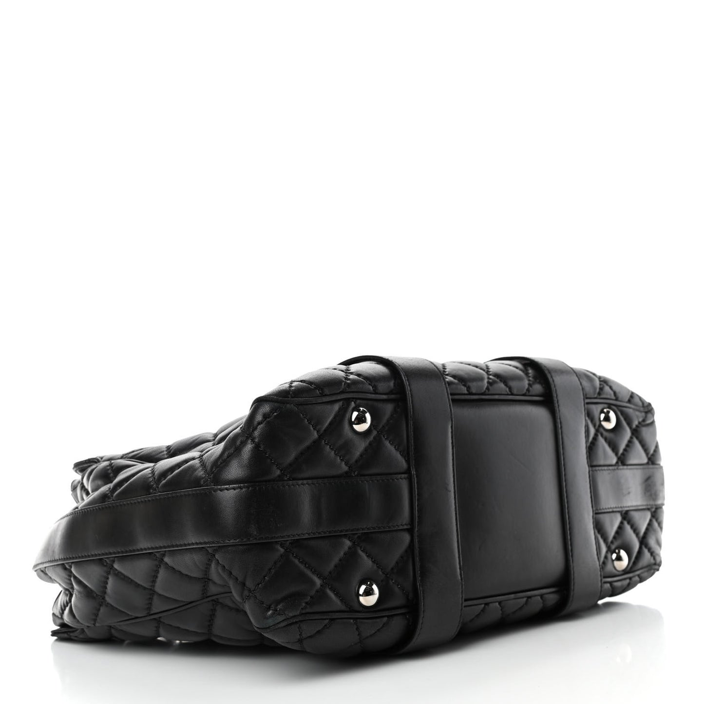 Lambskin Quilted Large Easy Carry Shopping Tote Black