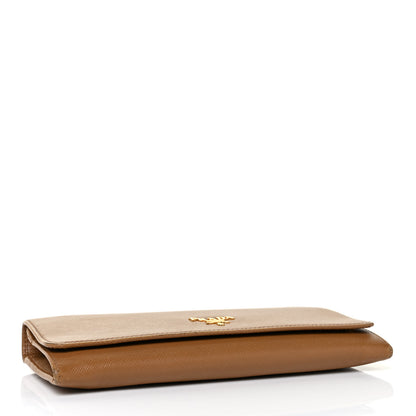 Prada Saffiano Metal Oro Chain Wallet Caramel 3 of 9