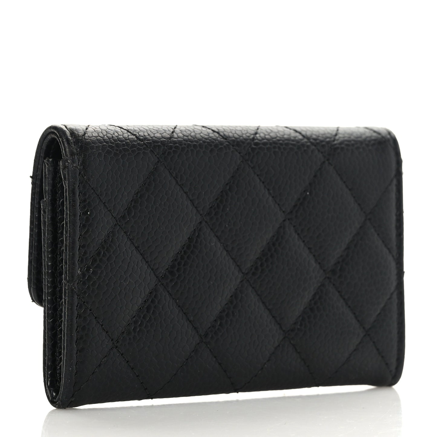 Caviar Quilted Flap Card Holder Black