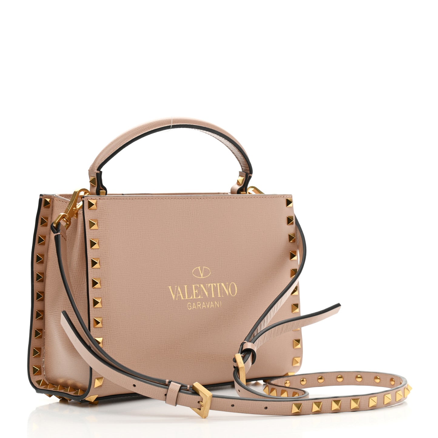 Vitello Small Rockstud Alcove Top-Handle Bag Rose Cannelle