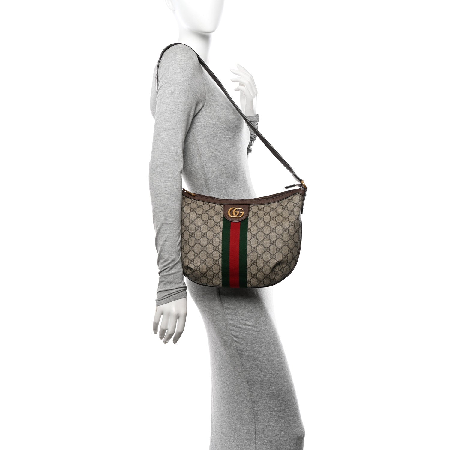 Gucci GG Supreme Monogram Web Small Ophidia Half Moon Hobo Brown 2 of 16