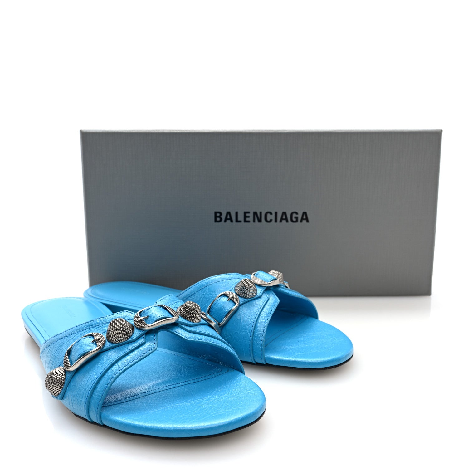 Balenciaga Agneau Arena Cagole Flat Sandals 38.5 Cyan 9 of 9