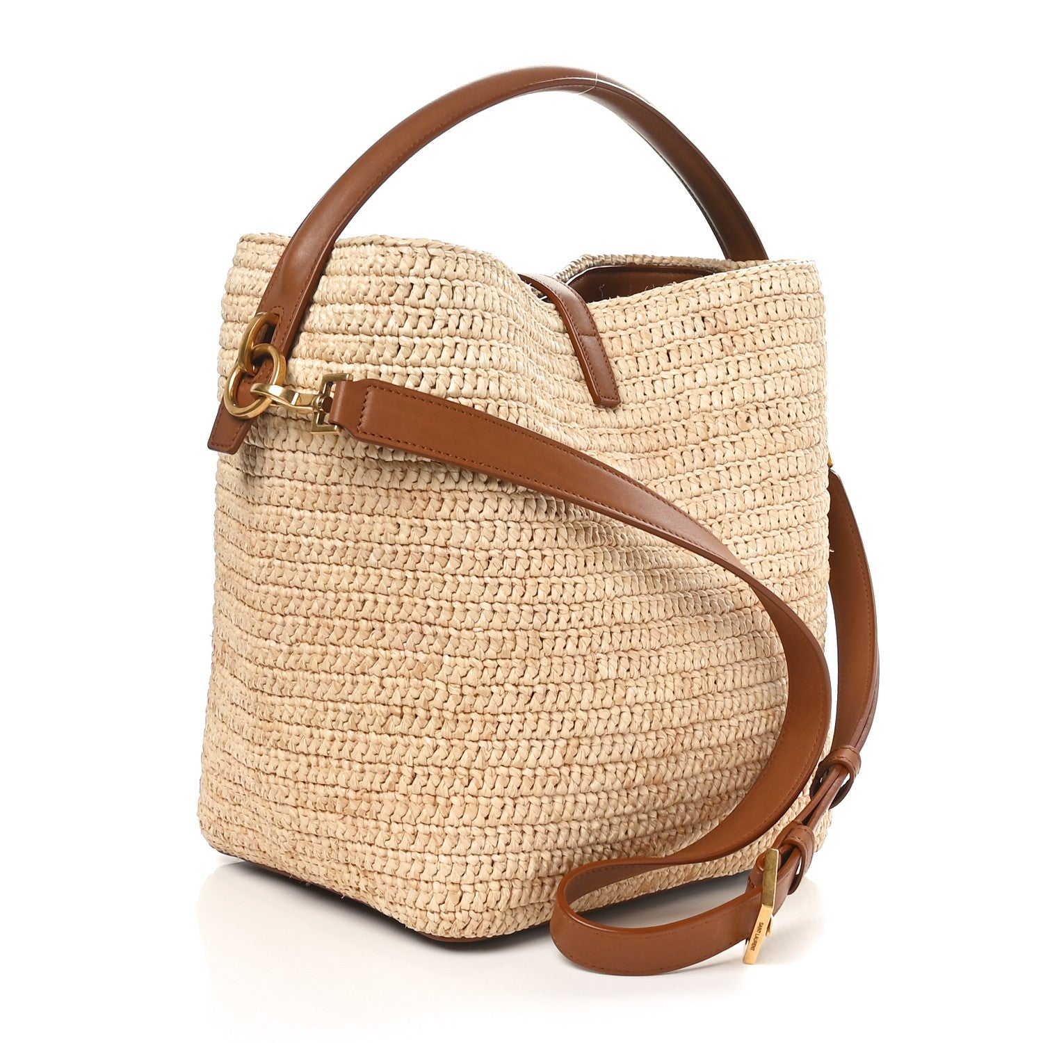 Saint Laurent Raffia Vegetable Le 37 Bucket Bag Naturel Brick 4 of 11