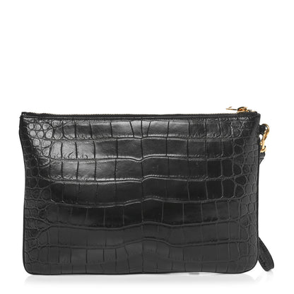 Saint Laurent Calfskin Crocodile Embossed Tablet Pouch Black 3 of 8