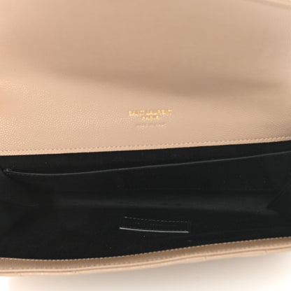 Saint Laurent Grain De Poudre Matelasse Chevron Monogram Envelope Clutch Dark Beige 5 of 7