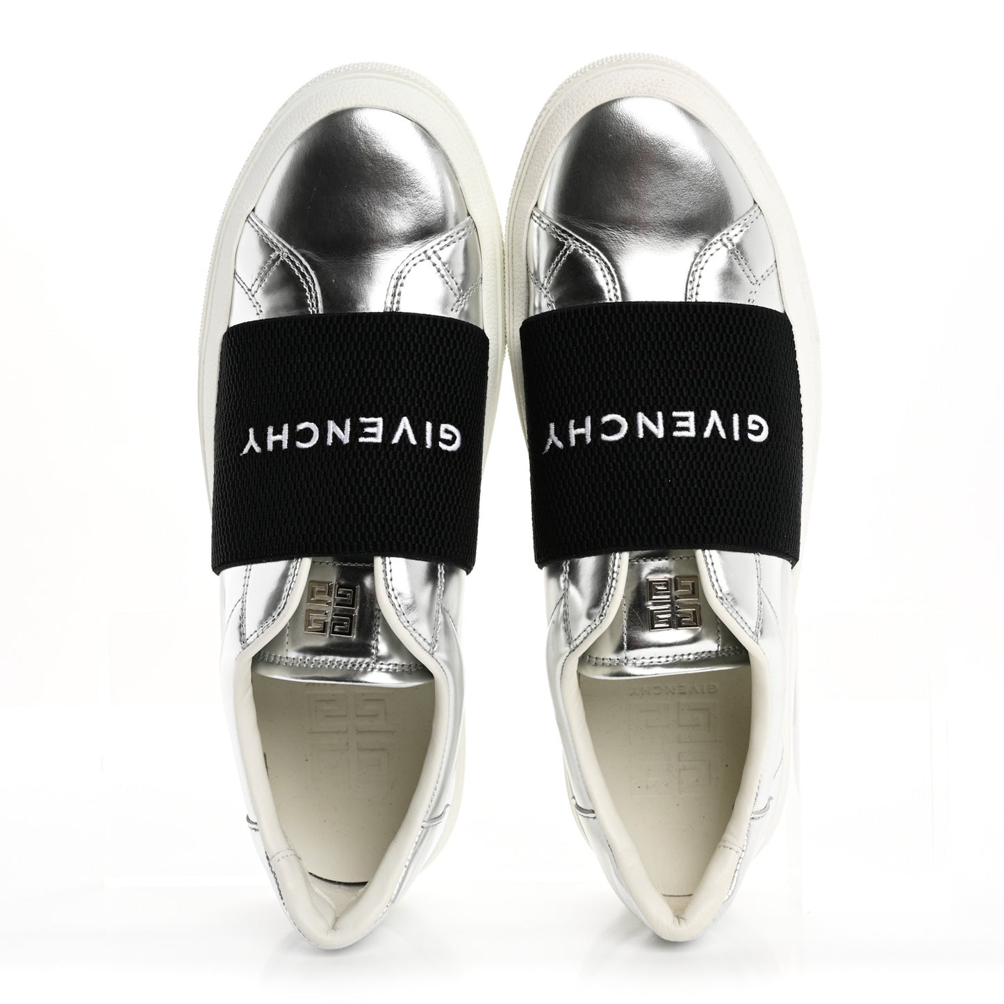 Calfskin Band Logo Womens City Sneakers 41 Silvery