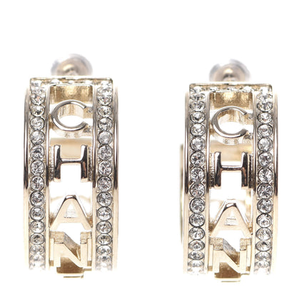 Chanel Metal Crystal Bow-tiful CC Hoop Earrings Gold 1 of 5