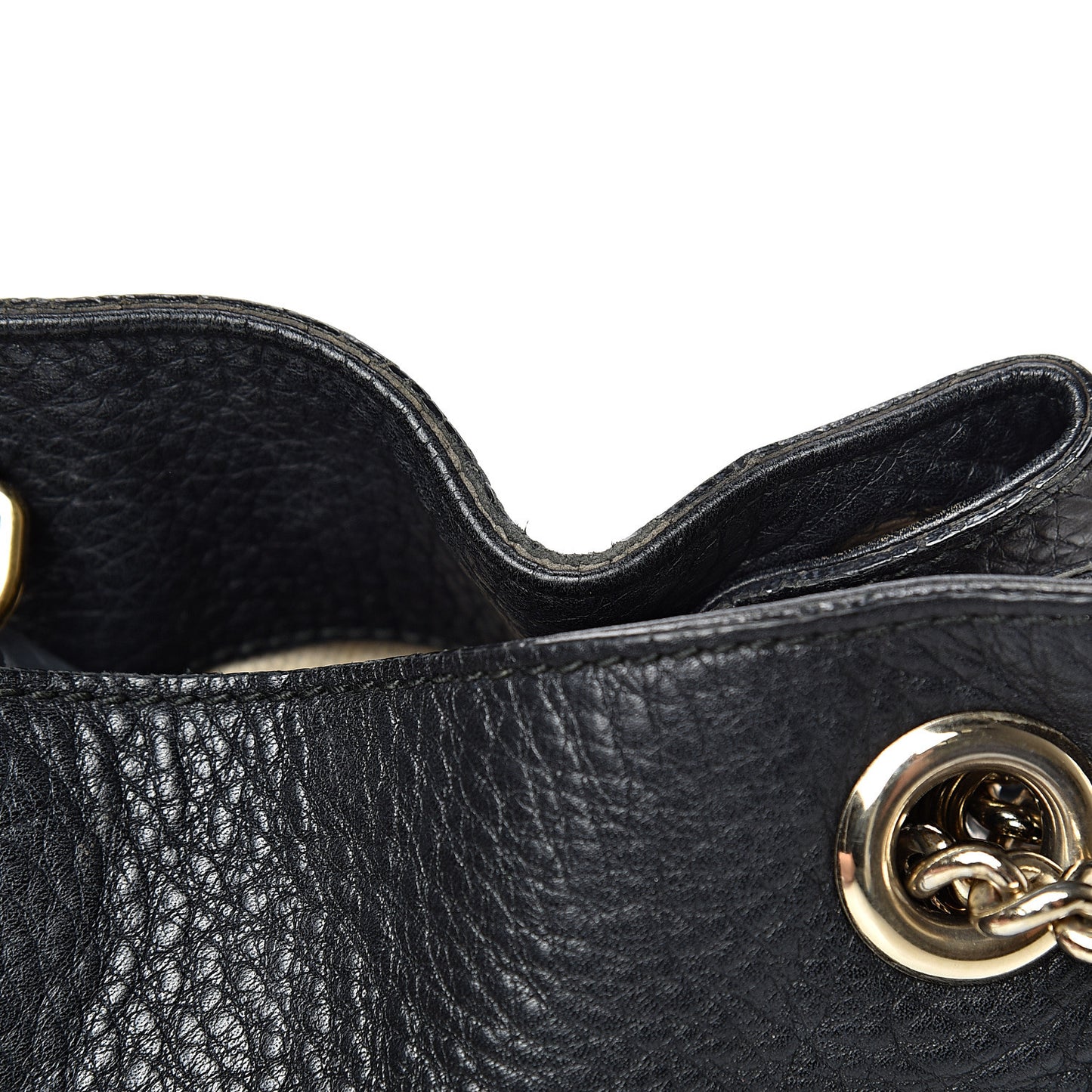Pebbled Calfskin Medium Soho Chain Shoulder Bag Black