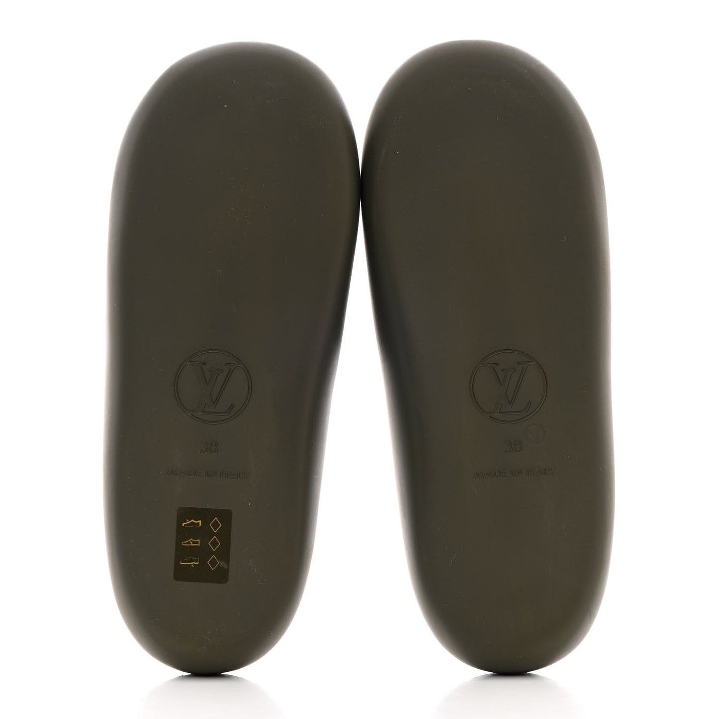 Rubber Monogram Embossed Sunbath Flat Mule 38 Kaki