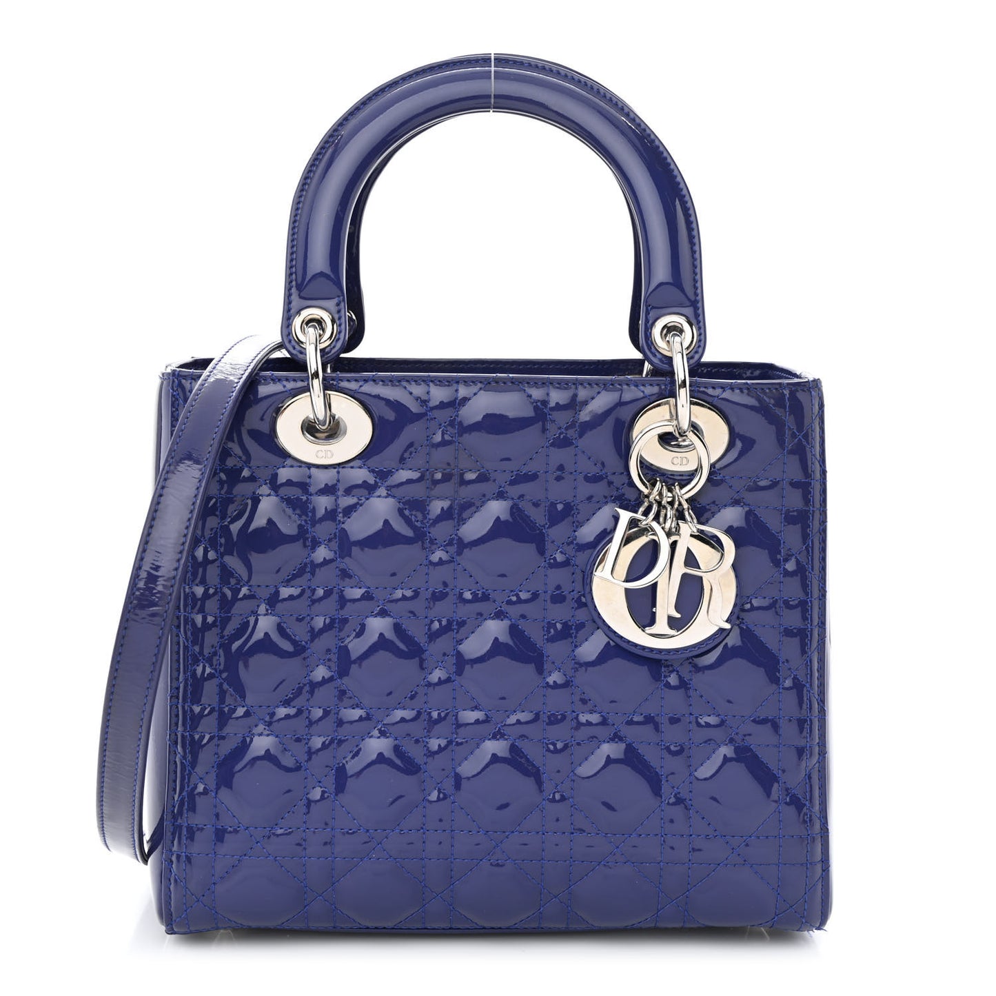 Patent Cannage Medium Lady Dior Blue