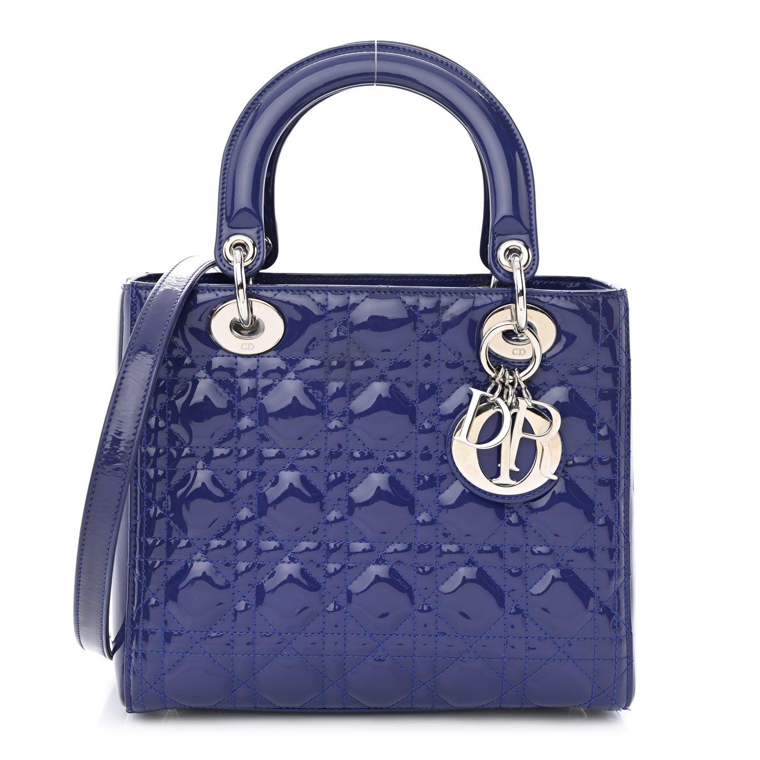 Christian Dior Patent Cannage Medium Lady Dior Blue 1 of 12
