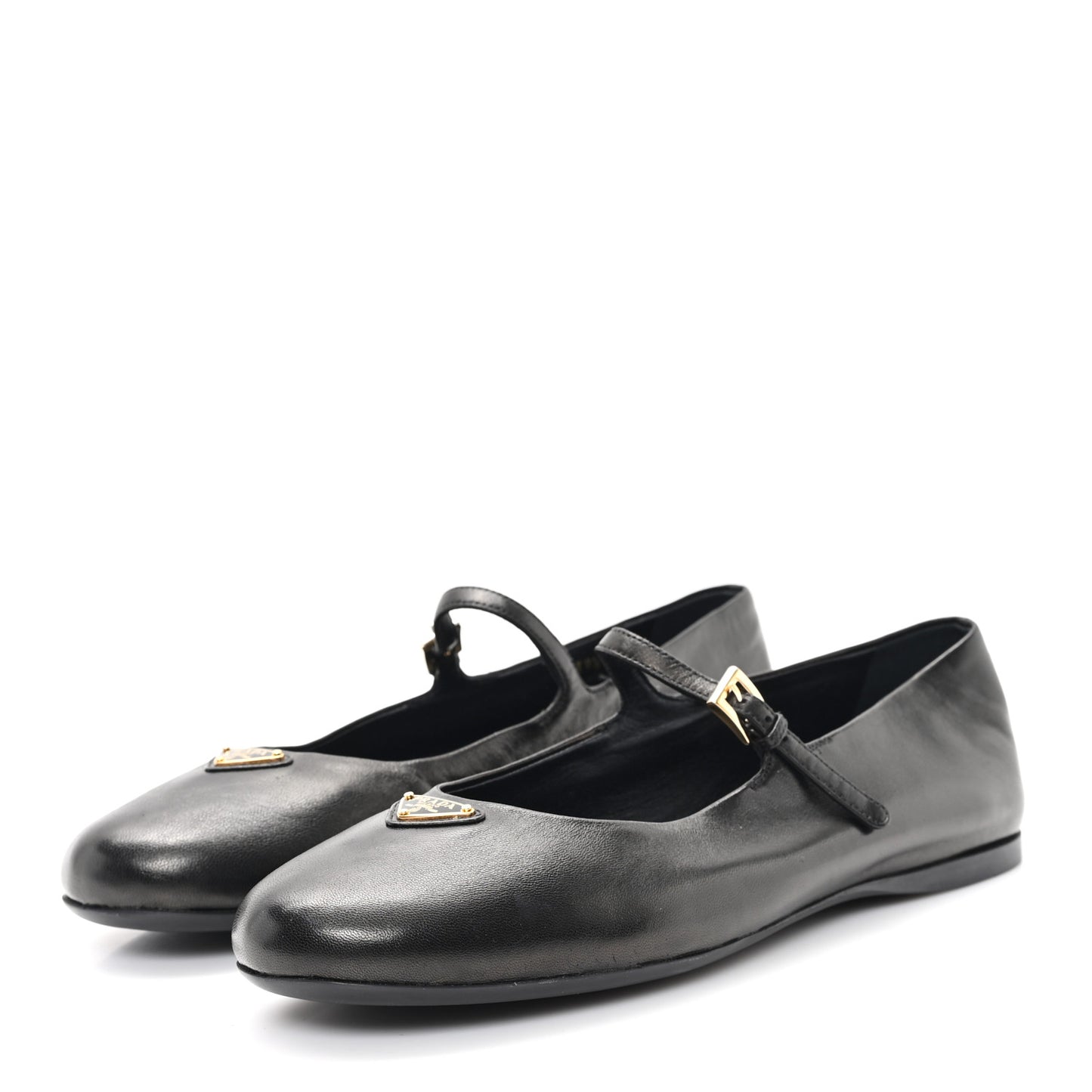Nappa Metal Triangle Logo Ballet Flats 39.5 Black