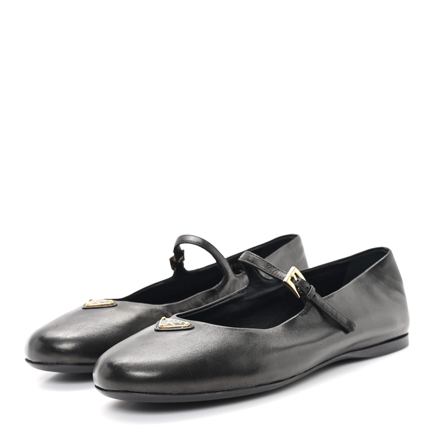 Prada Nappa Metal Triangle Logo Ballet Flats 39.5 Black 4 of 9