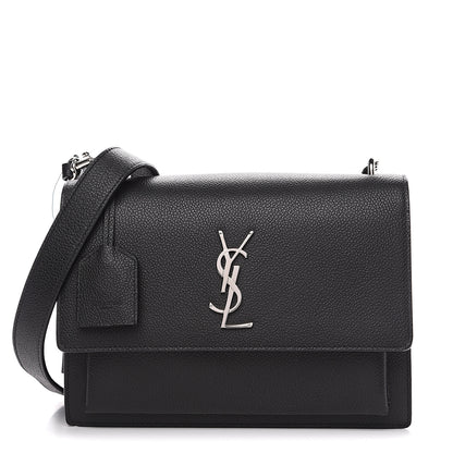 Saint Laurent Grained Calfskin Monogram Sunset Satchel Black 1 of 8