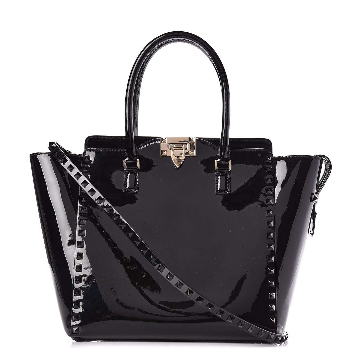Patent Rockstud Double Handle Tote Black