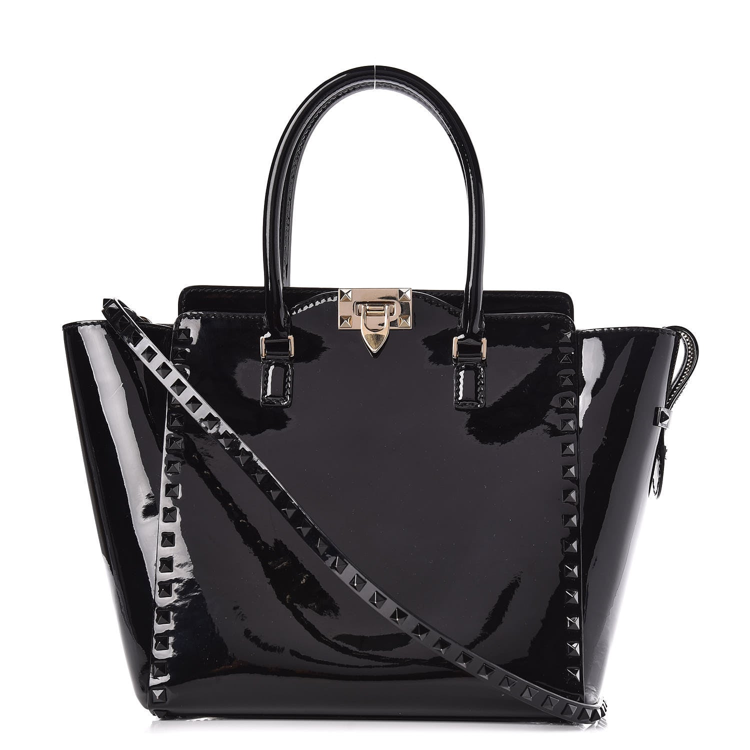 Valentino Garavani Patent Rockstud Double Handle Tote Black 1 of 12
