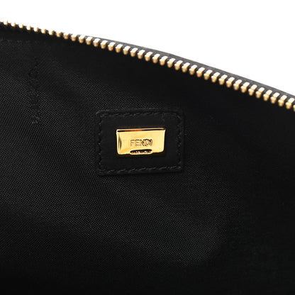 Fendi Vitello Fluffy Grace Logo Embossed Large Flat Pouch Rosa Quarzo Black 6 of 10