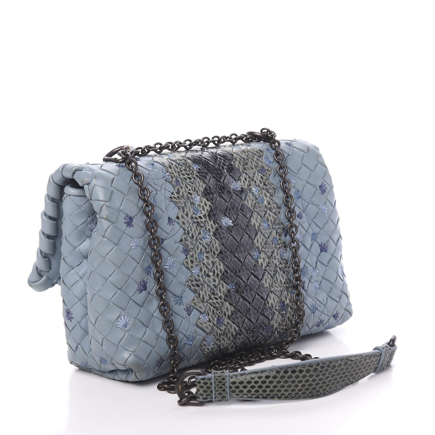 Bottega Veneta Nappa Ayers Embroidered Intrecciato Baby Olimpia Shoulder Bag Arctic 4 of 17