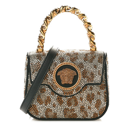 Versace Satin Crystal Studded Leopard Mini La Medusa Bag Black 1 of 9