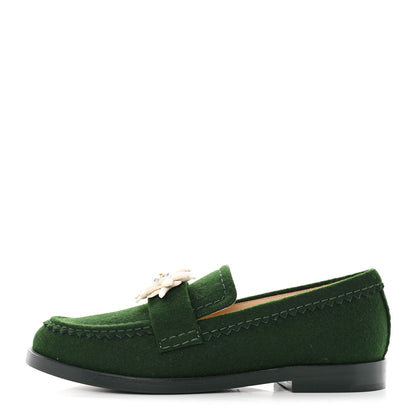Chanel Wool Felt Crystal Embellished Flower Loafers 38 Green 1 of 8