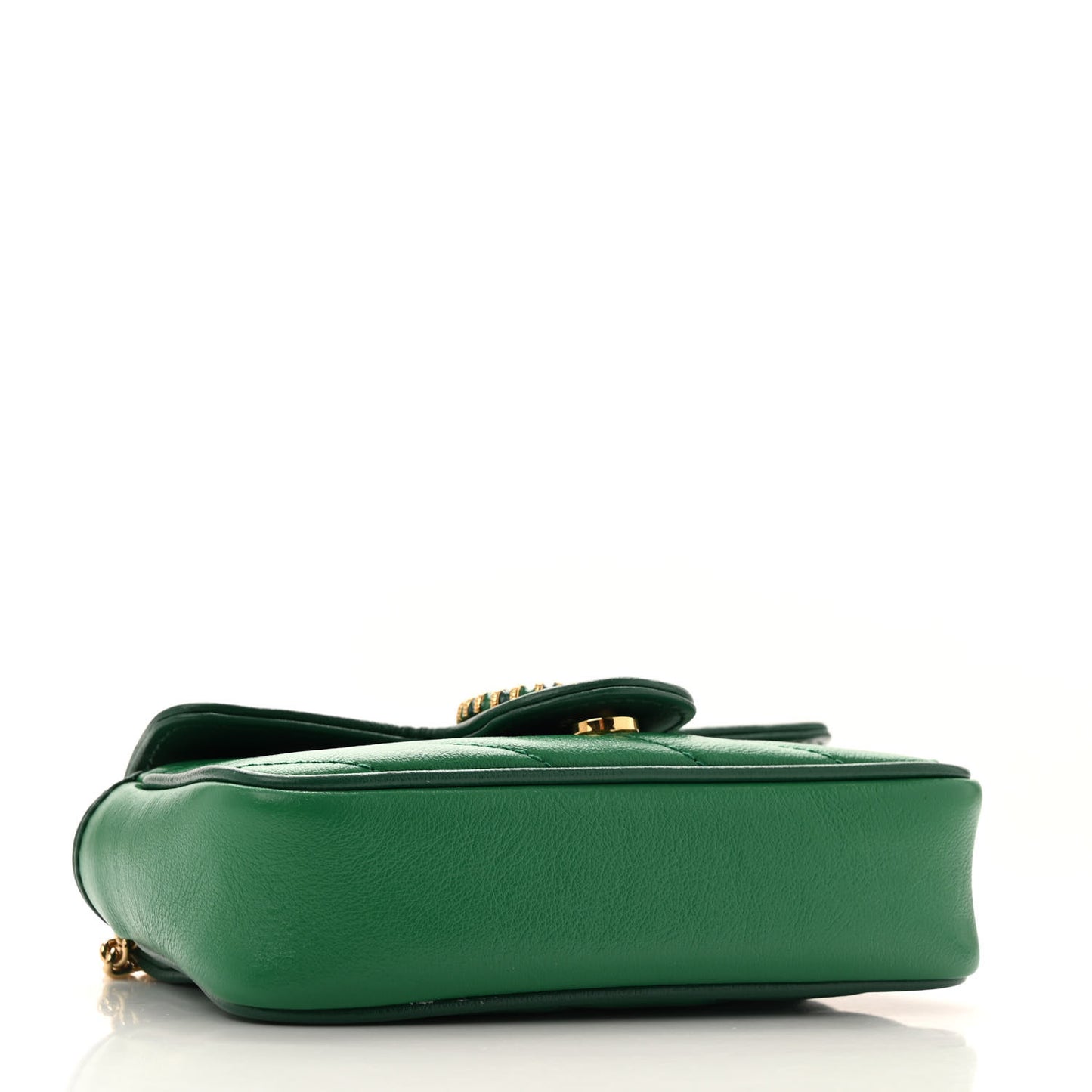 Azalea Calfskin Enamel Matelasse Diagonal Super Mini Torchon GG Marmont Shoulder Bag New Shamarock Emerald