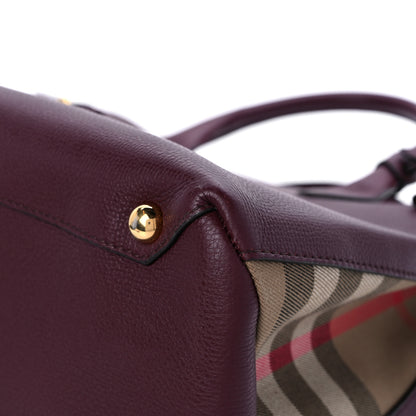 Burberry Grainy Calfskin House Check Medium Banner Tote Mahogany Red 9 of 12