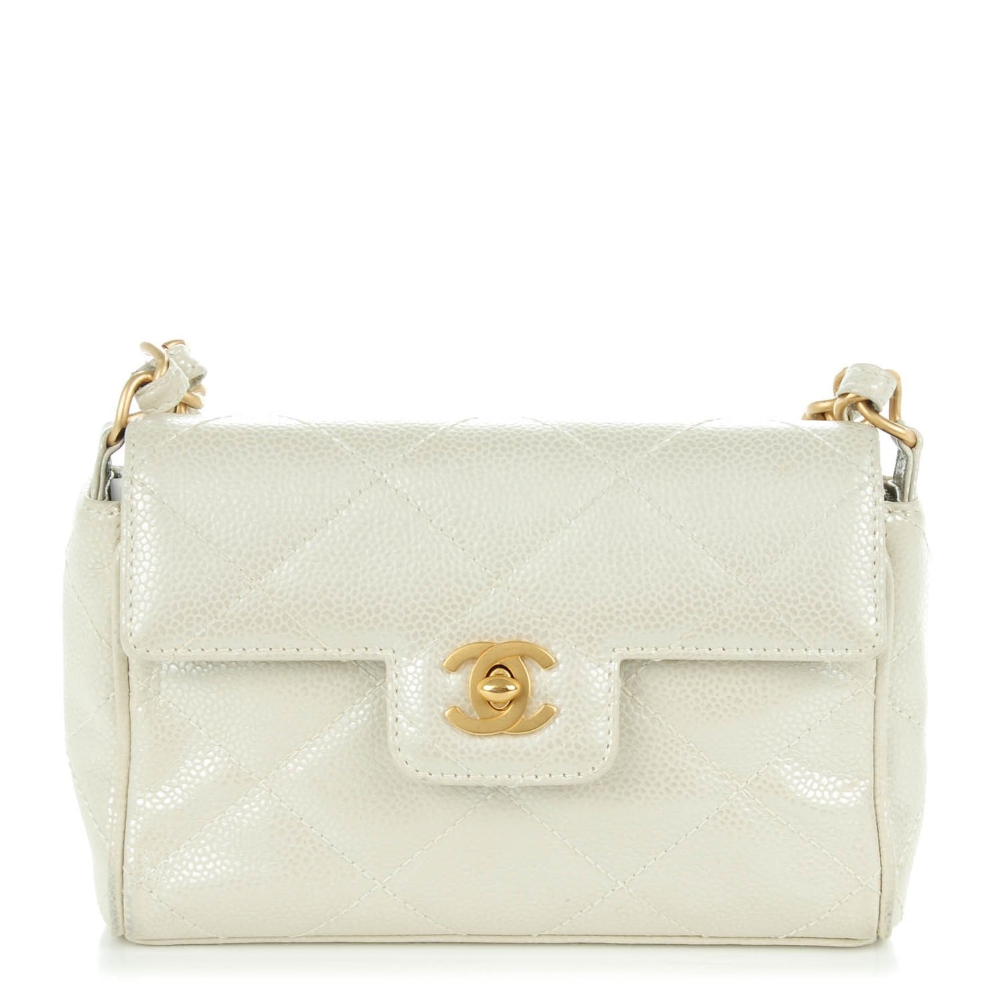 Caviar Quilted Mini Evening Bag Pearl