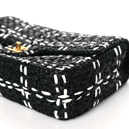 Chanel Raffia Effect Medium Tweedy Flap Bag Black White 10 of 14