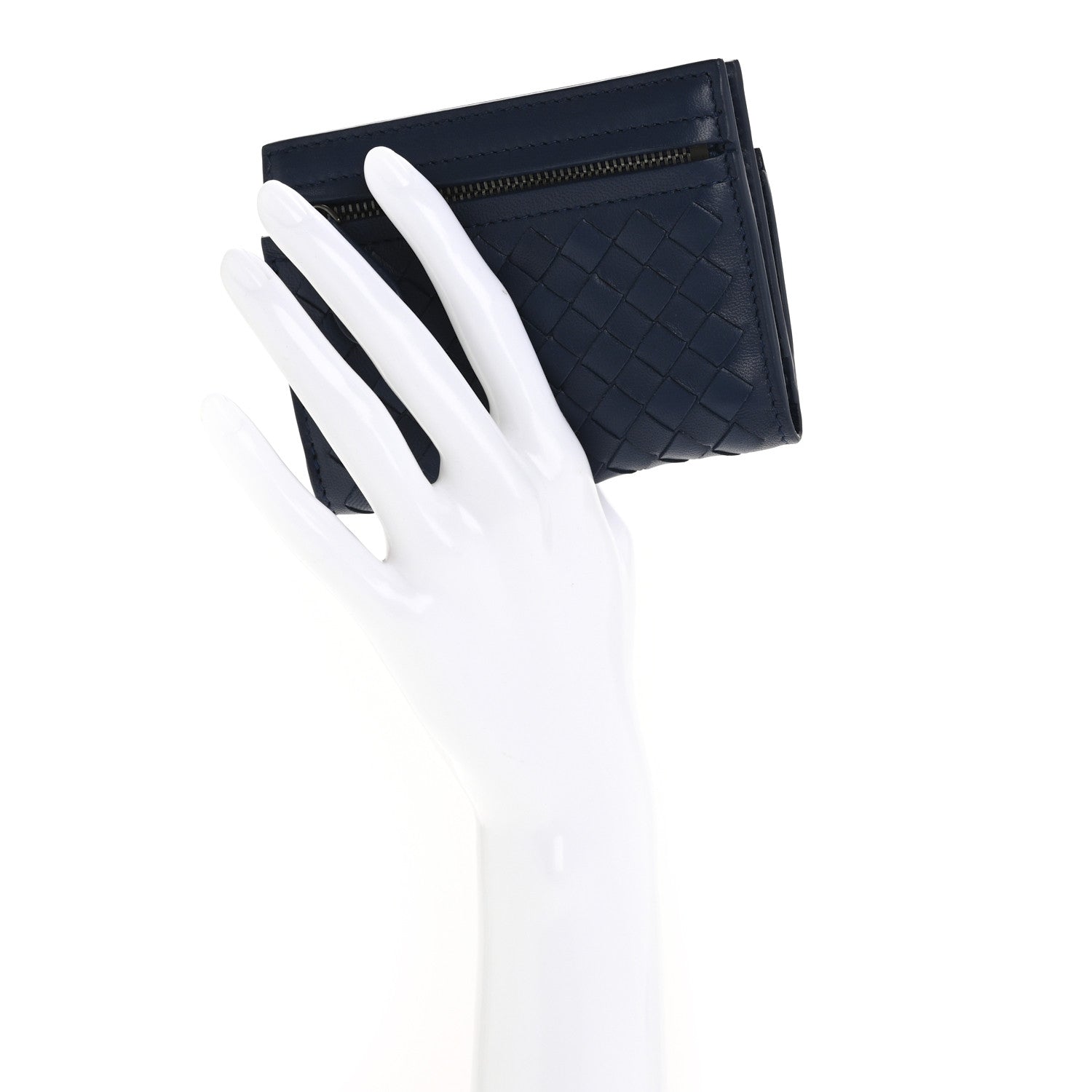 Bottega Veneta Nappa Intrecciato Bifold Zip Wallet Navy 2 of 10