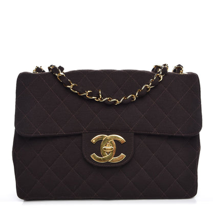 Chanel Jersey Quilted Jumbo Single Flap Brown 1 of 8