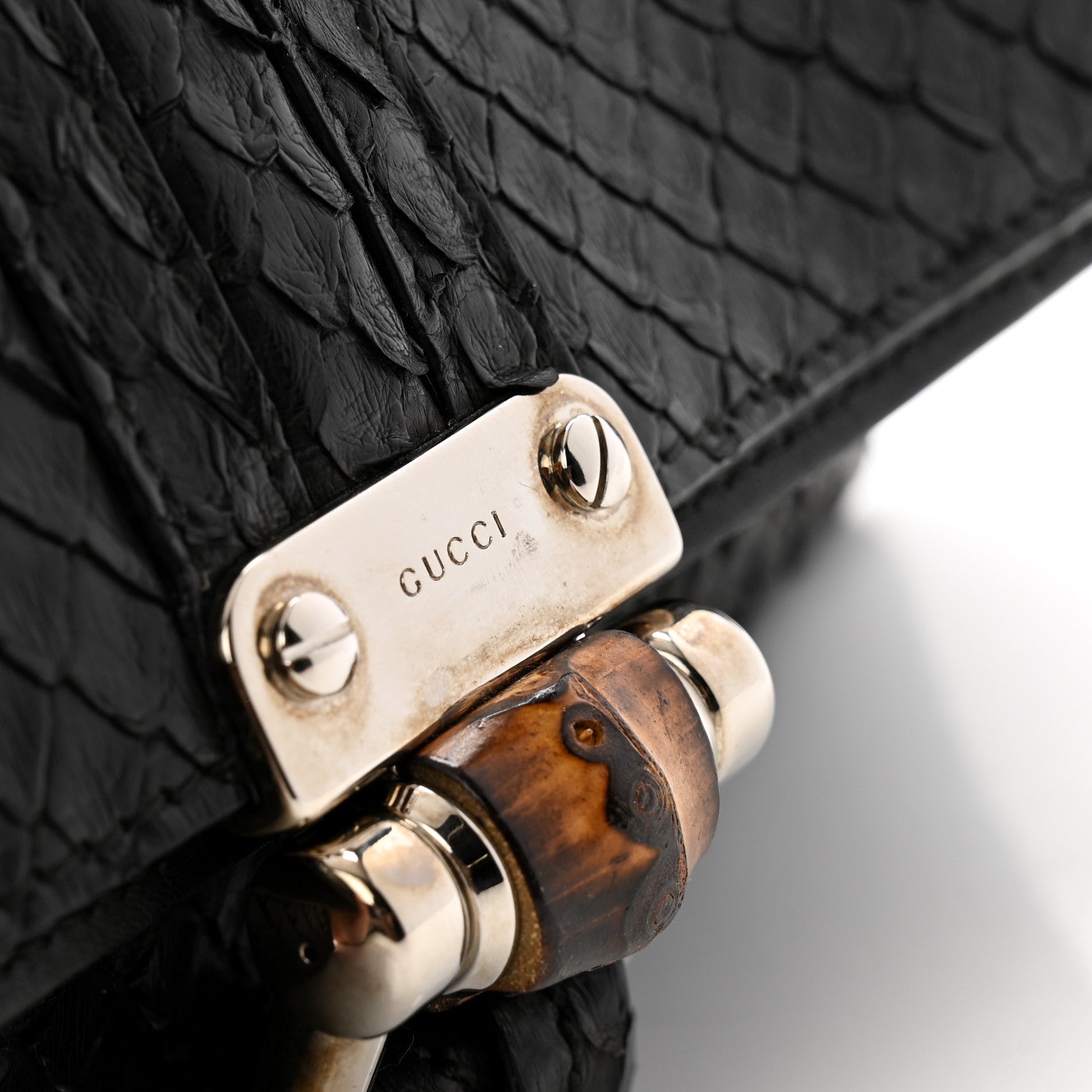 Gucci Snakeskin Bamboo Croisette Clutch Black 8 of 11