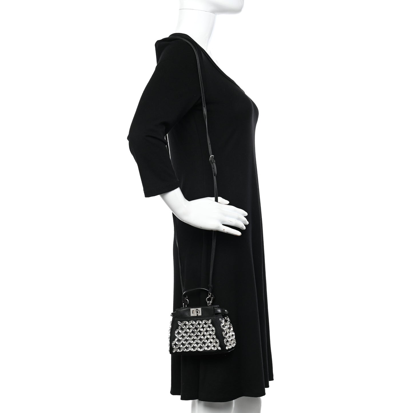 Satin Crystal Shiny Nappa Embroidered Micro Peekaboo Iconic Satchel Black Crystal