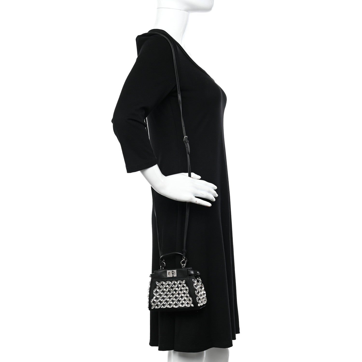 Fendi Satin Crystal Shiny Nappa Embroidered Micro Peekaboo Iconic Satchel Black Crystal 2 of 9