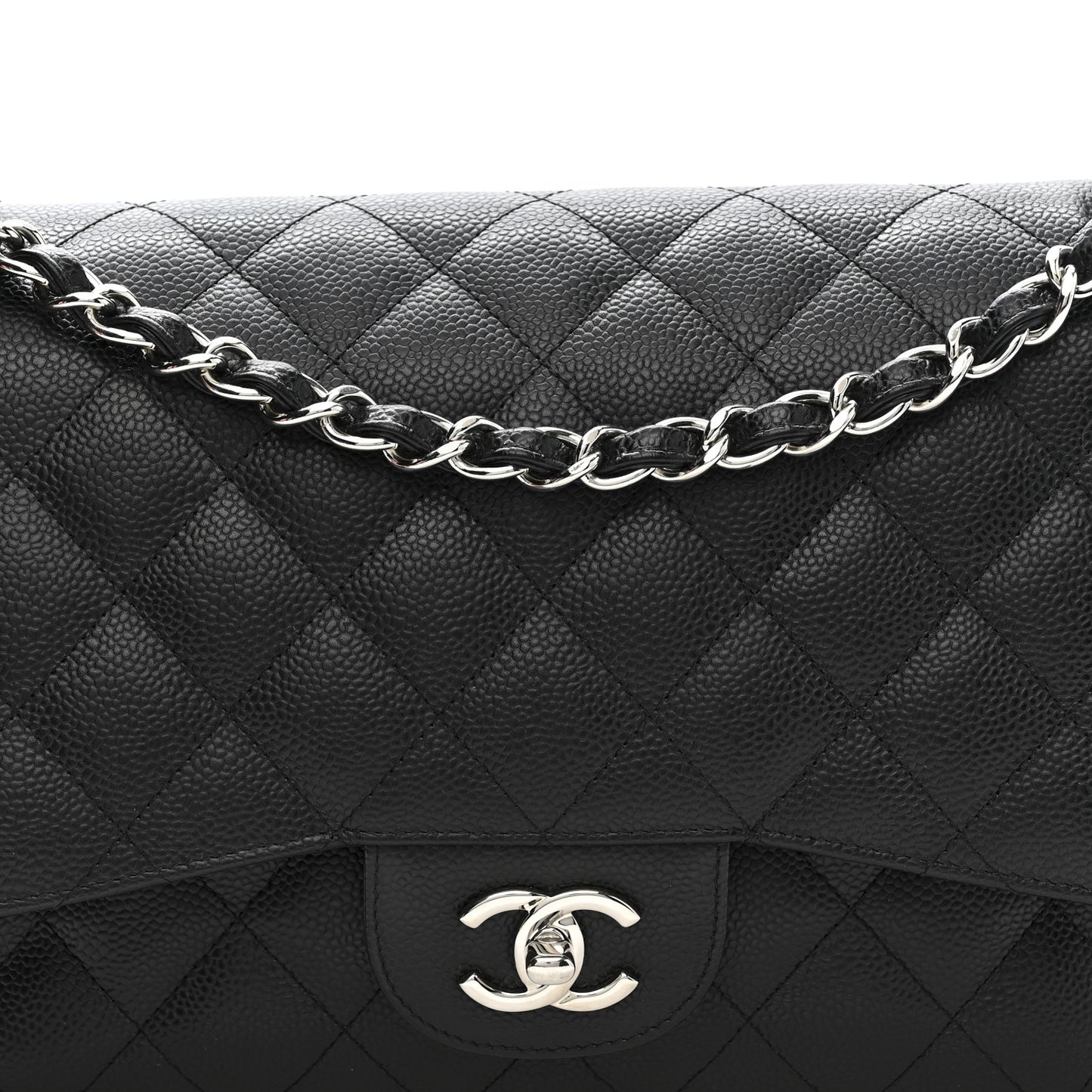 Caviar Quilted Jumbo Double Flap Black