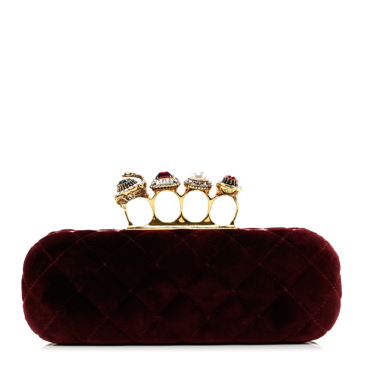 Alexander McQueen Velvet Skull Knuckle Box Clutch Burgundy 1 of 6