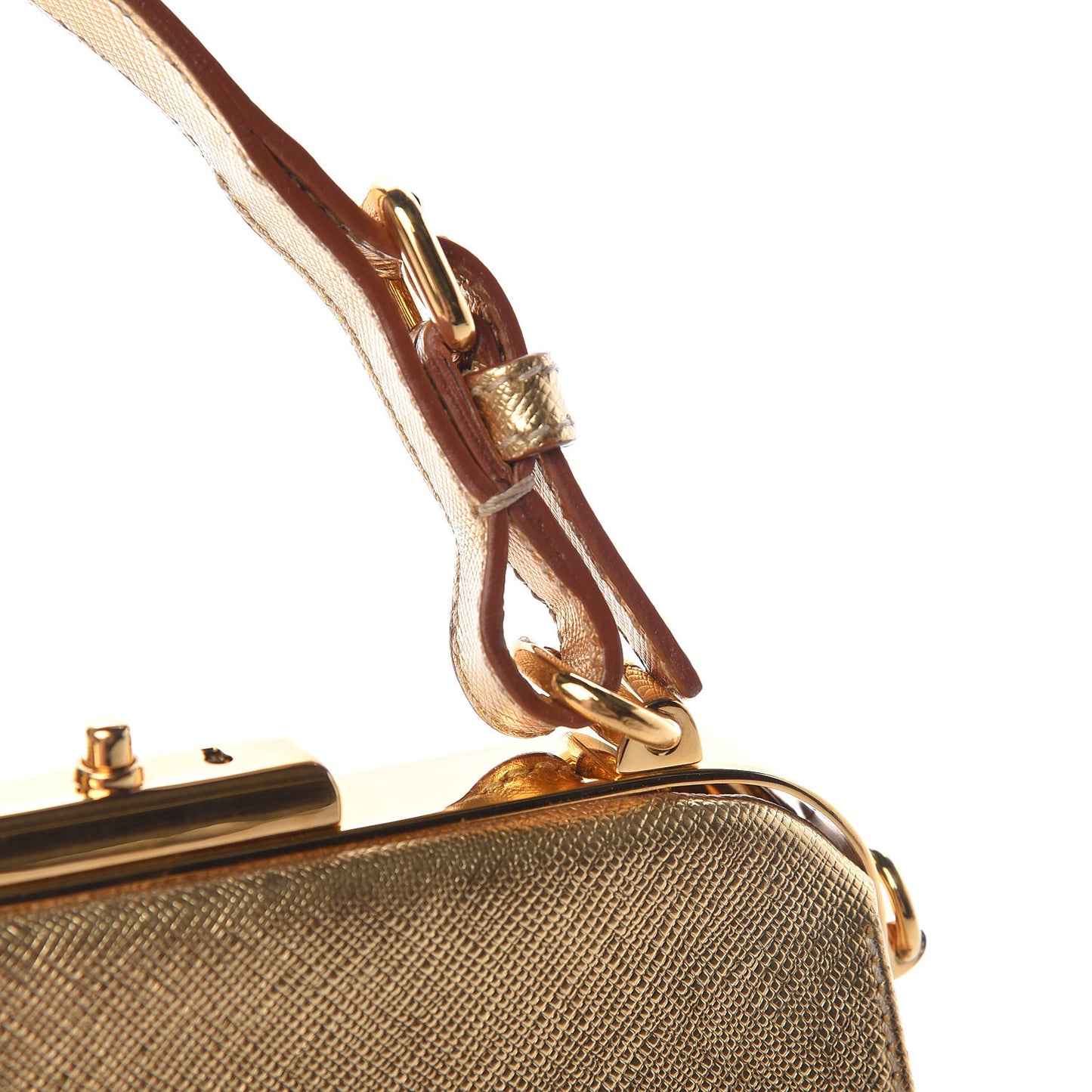 Metallic Saffiano Top Handle Frame Bag Platino