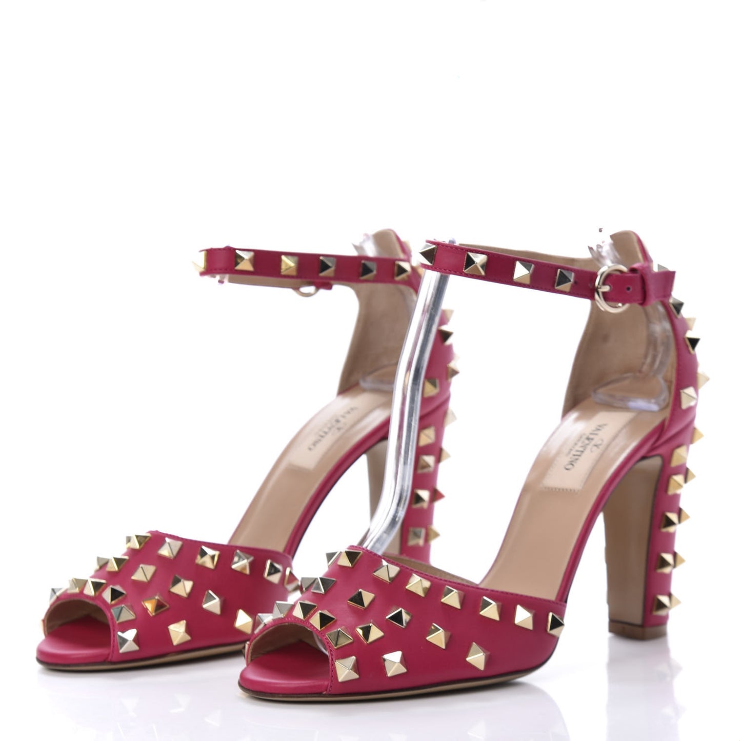 Nappa Rockstud All Over Peep Toe Ankle Strap Sandals 38 Dark Pink