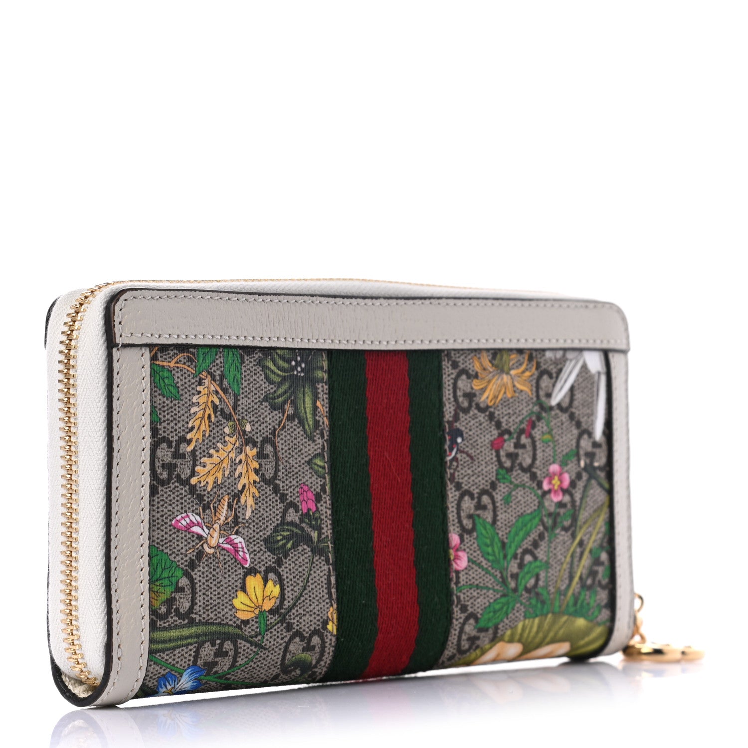 Gucci GG Supreme Monogram Flora Ophidia Zip Around Wallet White 3 of 7