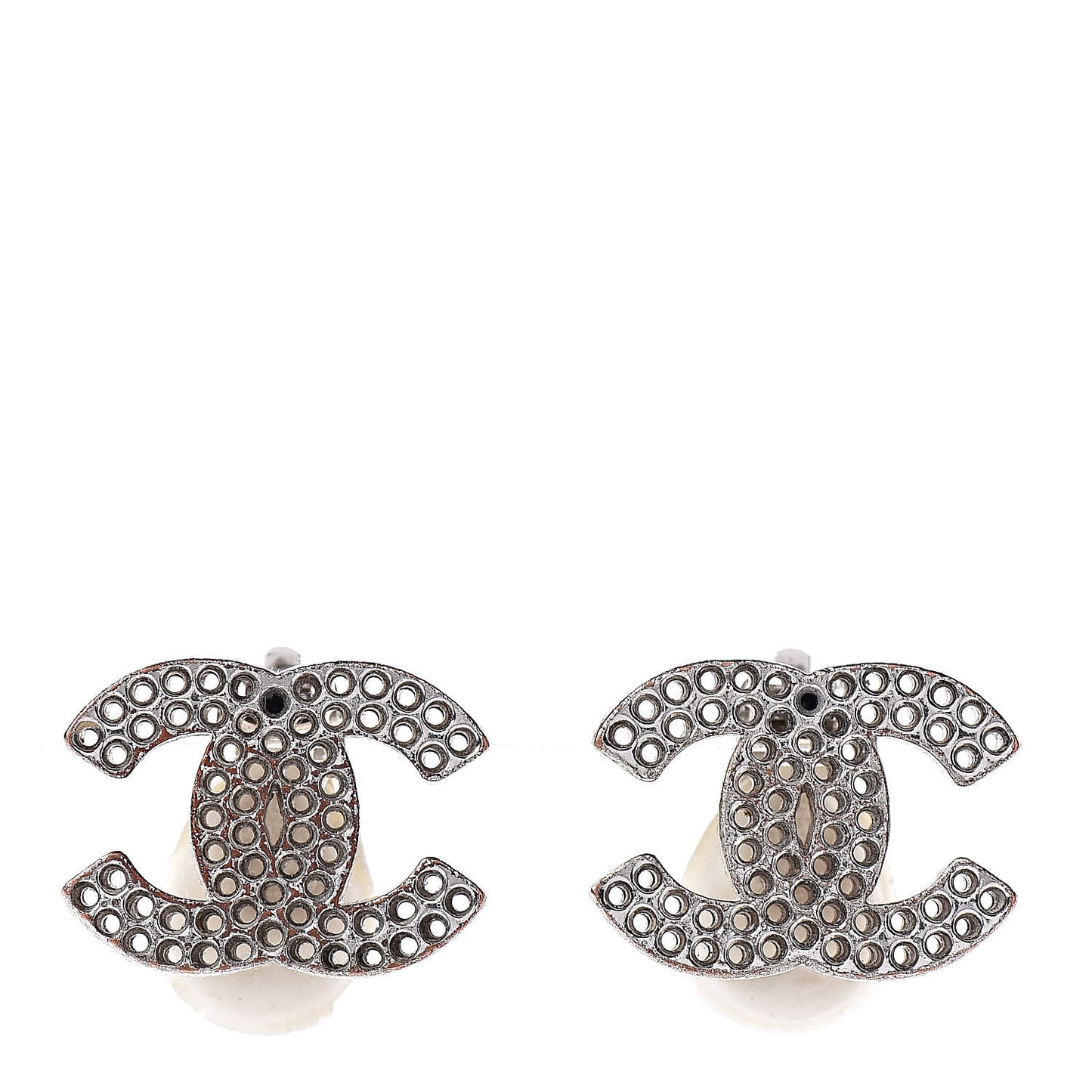 Perforated CC Clip On Earrings Silver