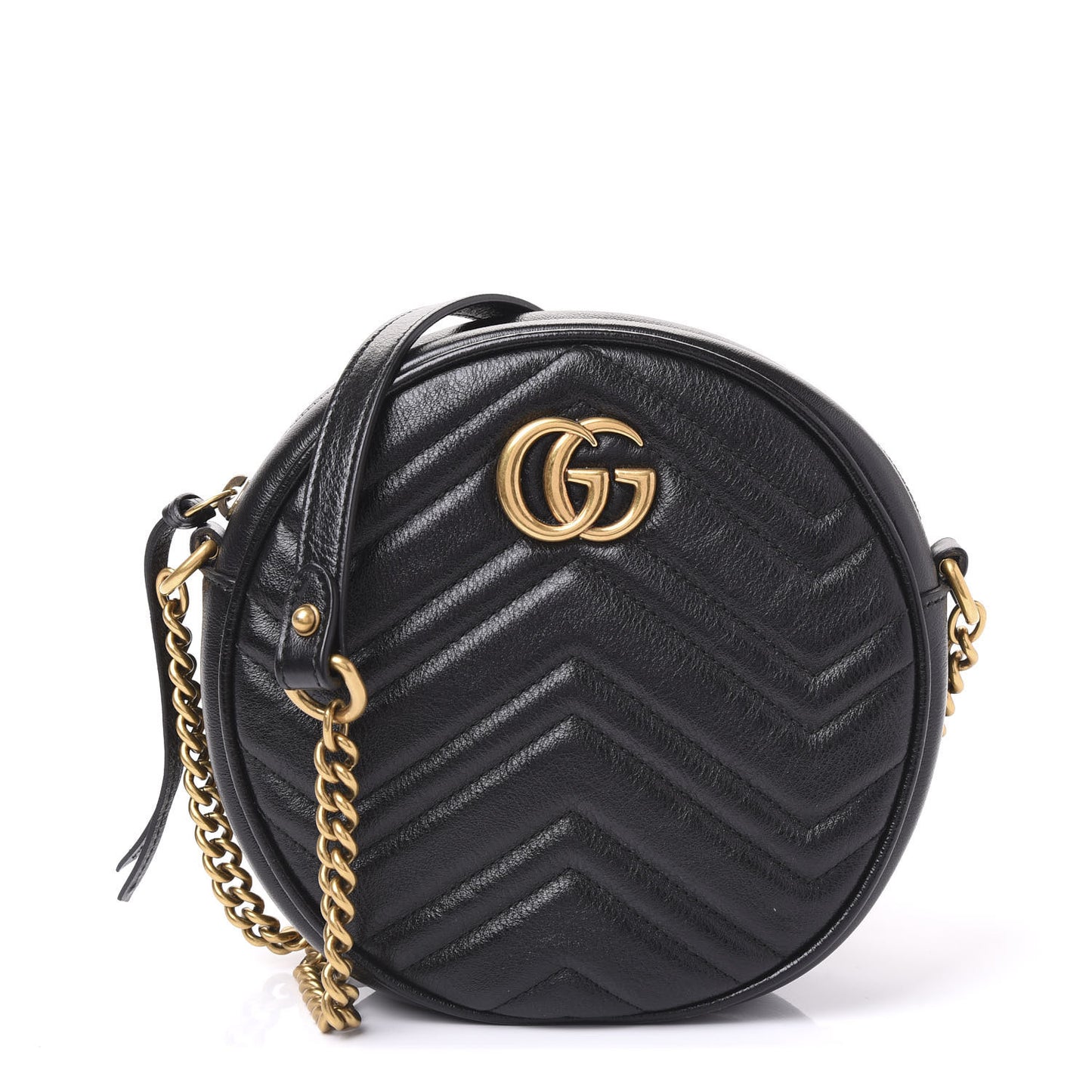 Azalea Calfskin Matelasse Heart Mini GG Marmont Round Shoulder Bag Black