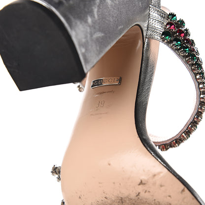 Gucci Nappa Silk Crystal Bertie High Heel Sandals 39 Argento 7 of 10