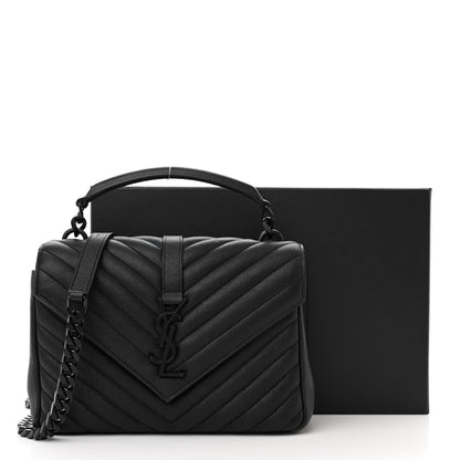 Saint Laurent Sheepskin Matelasse Chevron Monogram Monochrome Medium College Bag Black 11 of 11