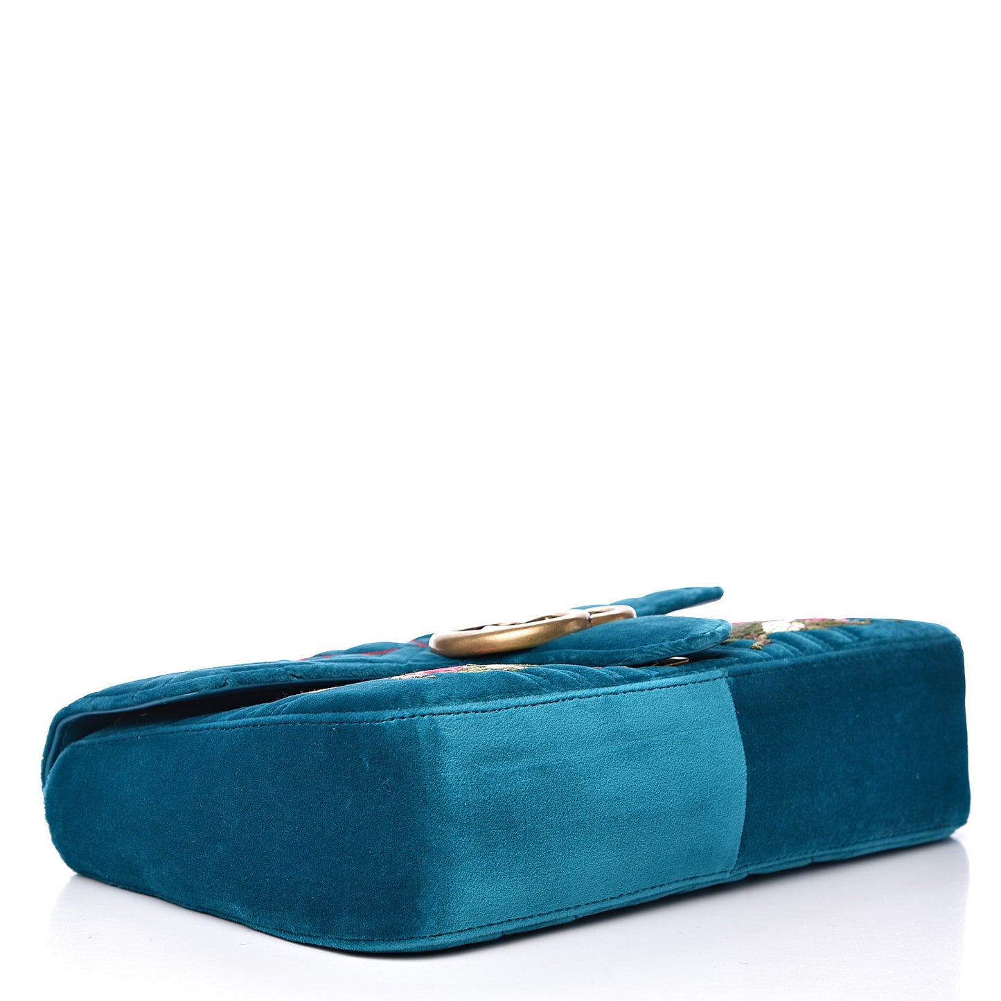 Velvet Matelasse XXV Embroidered Medium GG Marmont Shoulder Bag Pavone Cyan