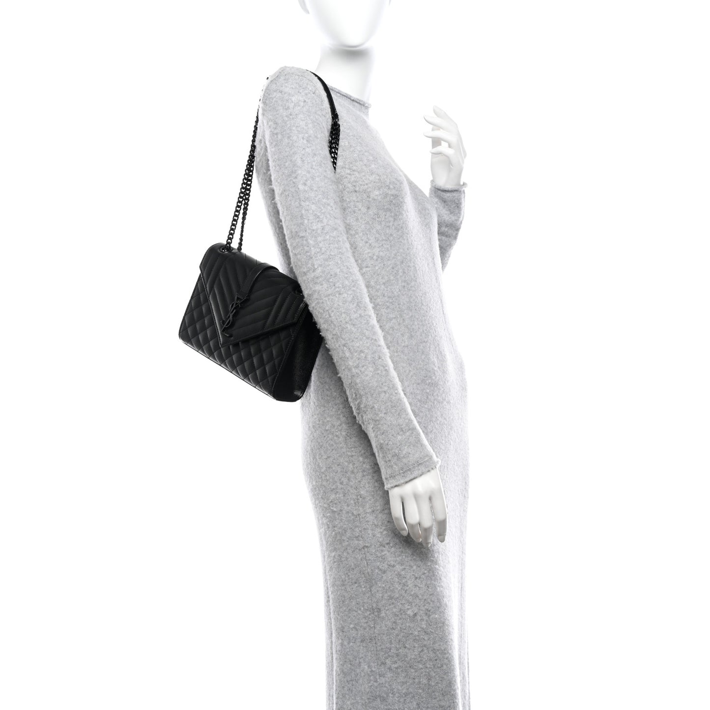 Grain De Poudre Textured Mixed Matelasse Triquilt Medium Monogram Monochrome Satchel Black