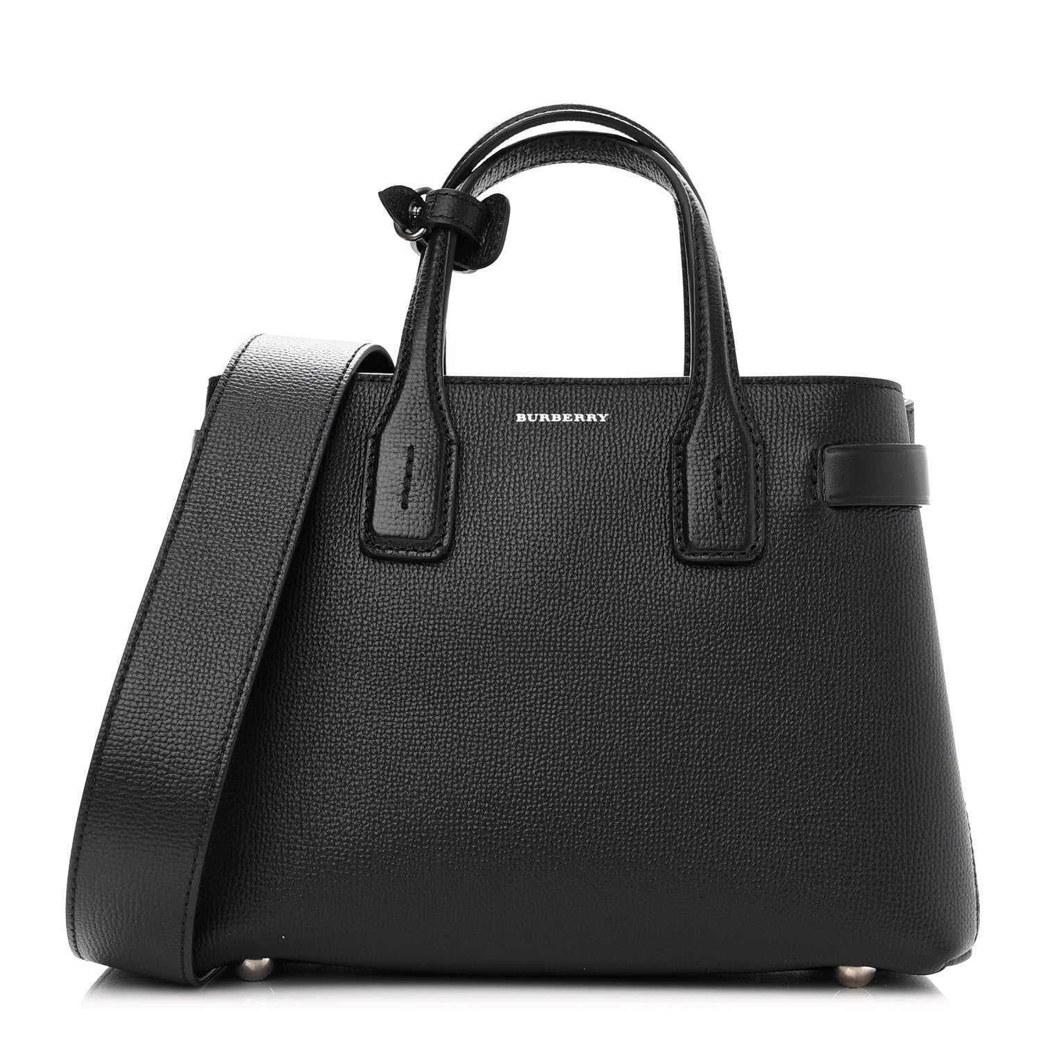 Burberry Grainy Calfskin House Check Small Banner Tote Black 1 of 9