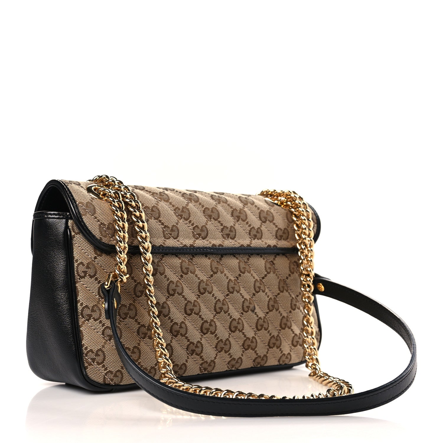 Gucci Monogram Matelasse Diagonal Small GG Marmont Shoulder Bag Beige Black 3 of 9